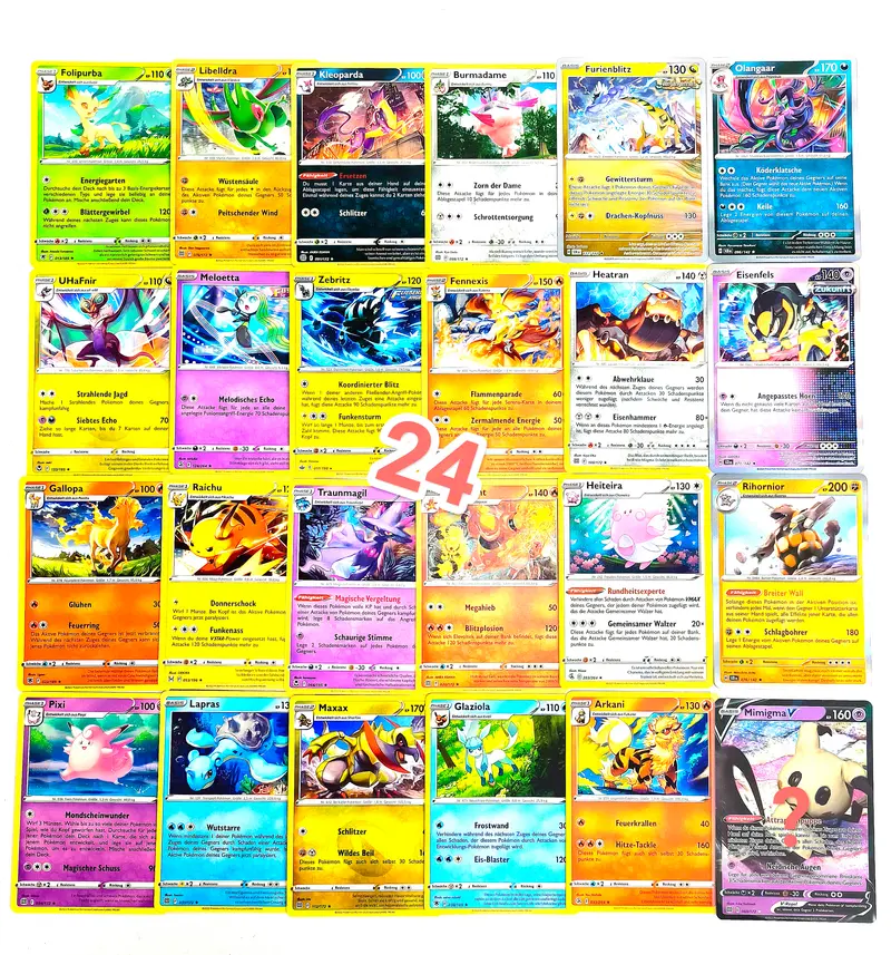 24 Pokémon Karten inklusive 5 HOLO Karten - Deutsch - Sortiert und zufällig gemischt - 24 spielstarke Karten passend zum Adventskalender