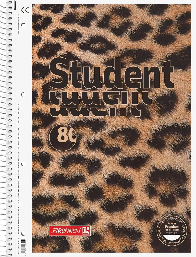 BRUNNEN Premium Collegeblock A4 - Kariert mit Spiralbindung & Beflocktem Cover