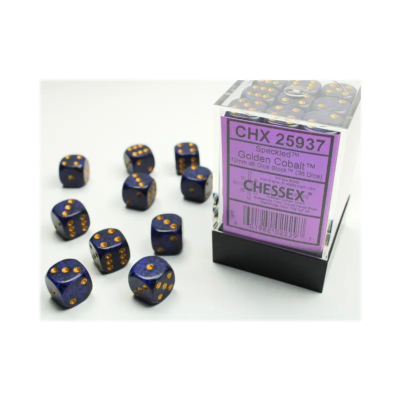 Chessex - 36er Box Würfel - Speckled Golden Cobalt 12mm D6 Dice Block (36 dice)
