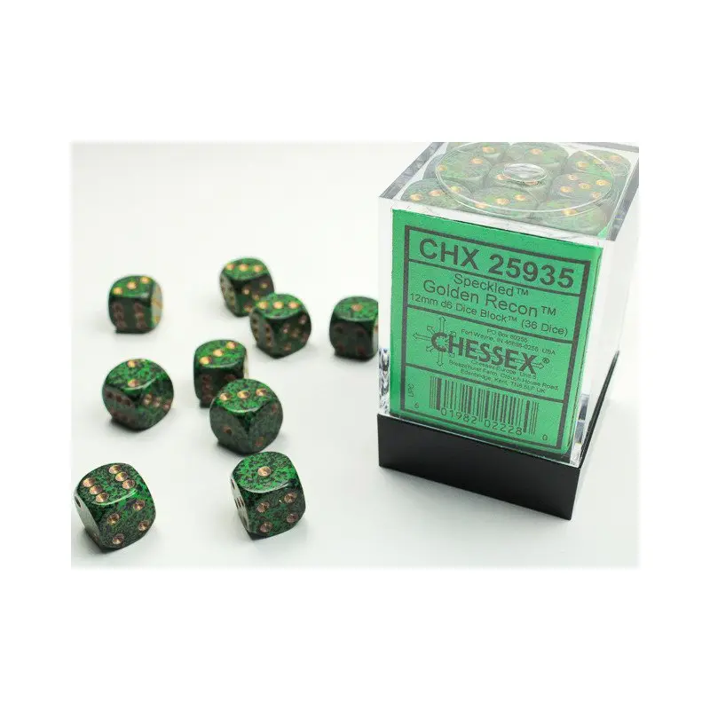Chessex - 36er Box Würfel - Speckled Golden Recon 12mm D6 Dice Block (36 dice)