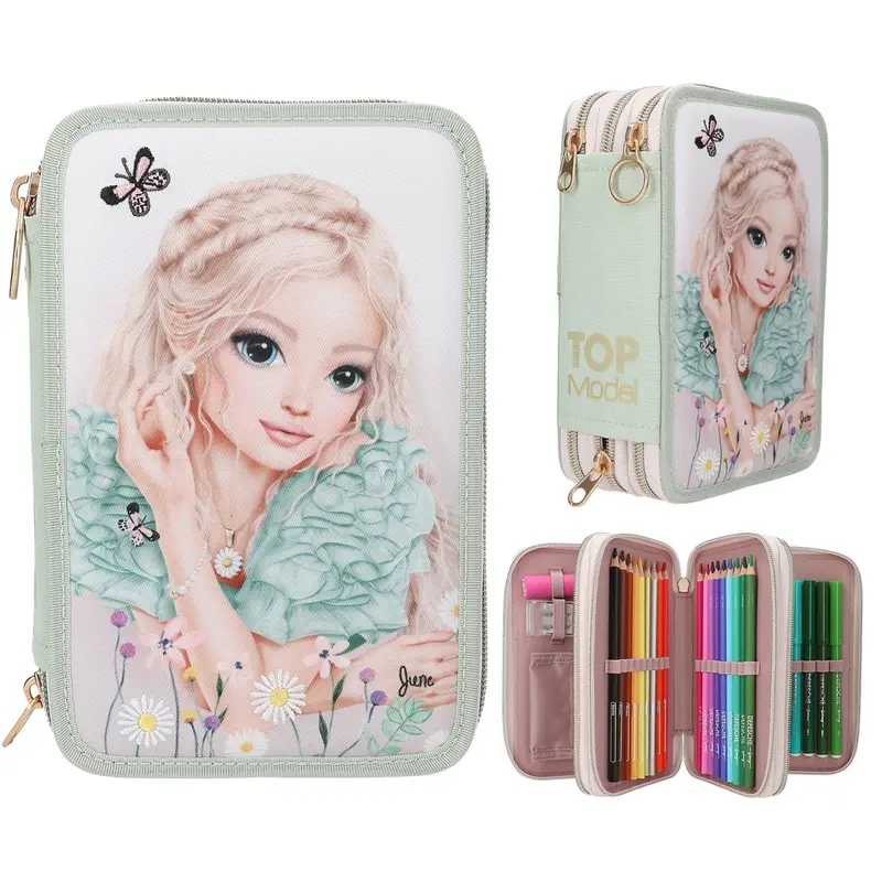 DEPESCHE TOPModel Federtasche 3-fach SUMMER FEELING mit Stickerei - komplett gefüllt