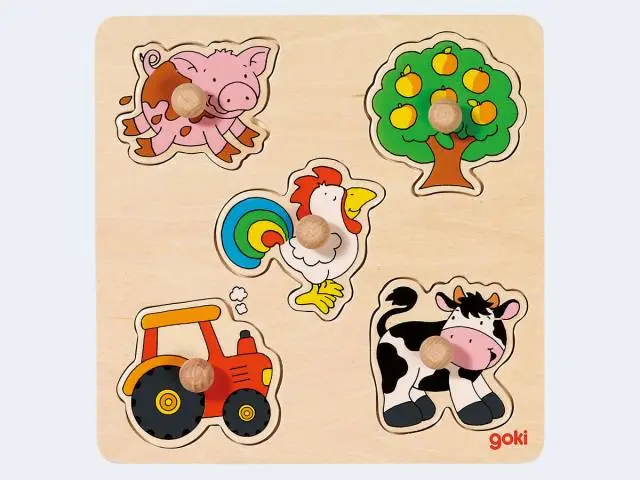 goki Steckpuzzle 5T Farm Holz 21x21cm