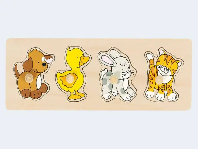 goki Steckpuzzle 6T Hund/Ente/Katze/Hase 30x10cm