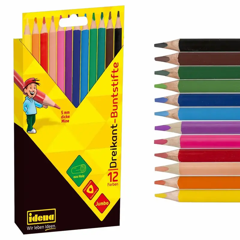 Idena Dreikant-Buntstifte Jumbo 12 Farben Kartonetui