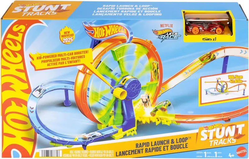 Mattel Hot Wheels Spielzeugauto Streckenset, Schnellstart- und Looping-Spielset und Die-Cast-Fahrzeug im Maßstab 1