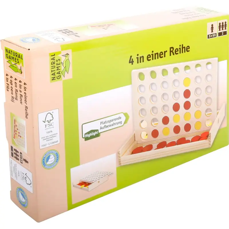 Natural Games 4 in einer Reihe - Klassisches Strategiespiel aus Holz