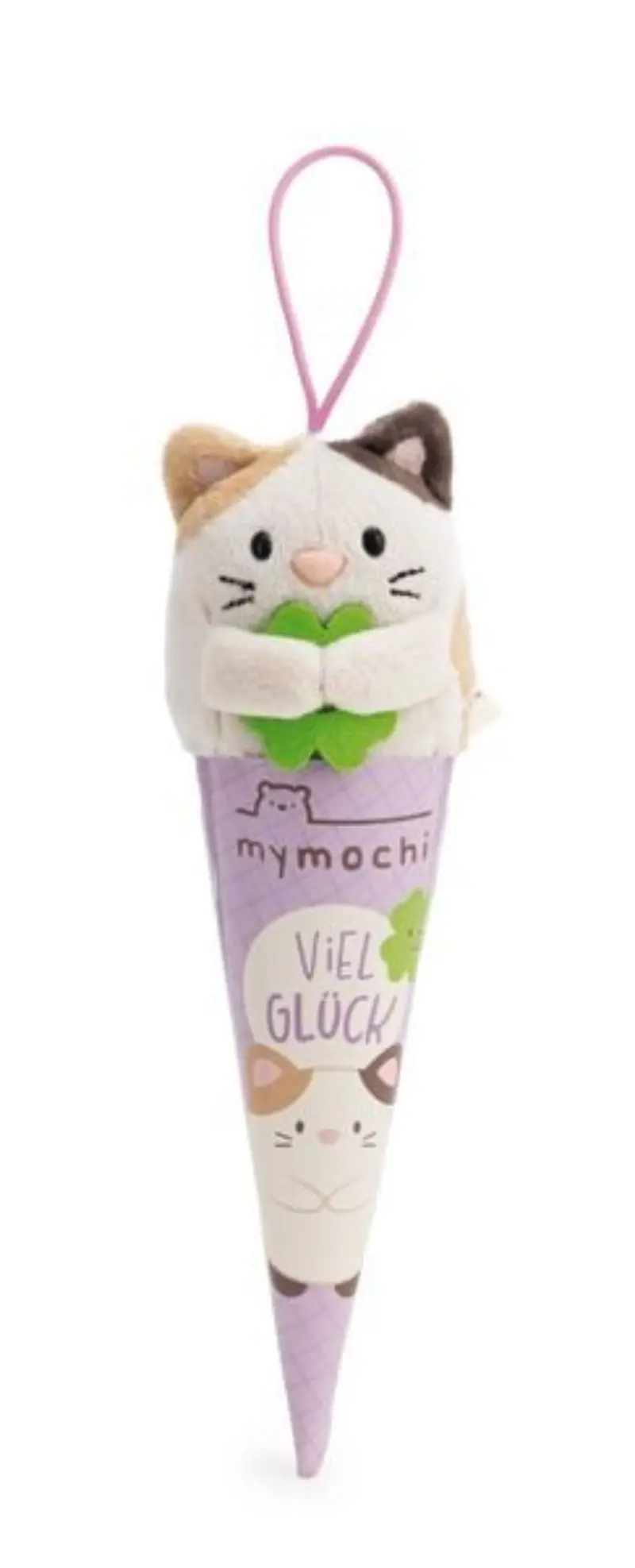 NICI Schlüsselanhänger Katze Angy Kleeblatt beige 8 cm Geschenkbox