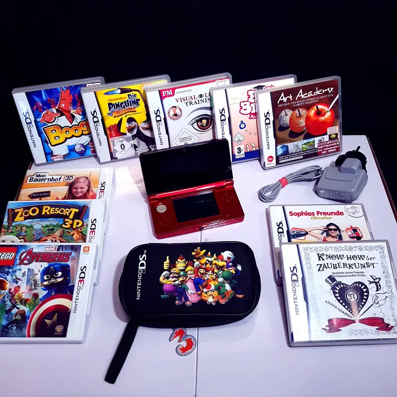 Nintendo 3DS Konsole metallic rot + 10 Spiele - gebraucht