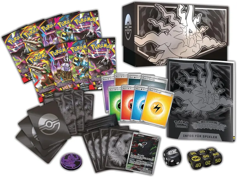 Pokémon ME03 Dunkelnacht Top-Trainer-Box, 9 Boosterpacks