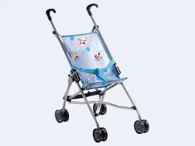 Puppen-Buggy 55cm h-blau Metall/Stoff