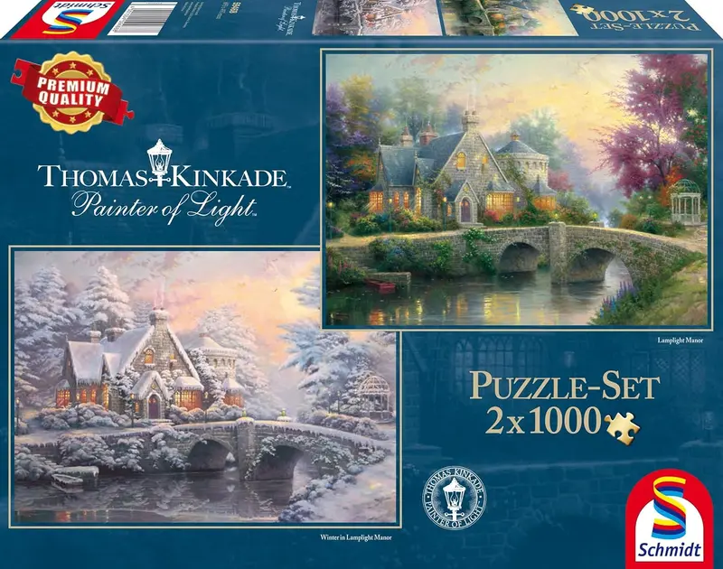 Schmidt Spiele Puzzle Thomas Kinkade Winter in Lamplight Manor 2x1000