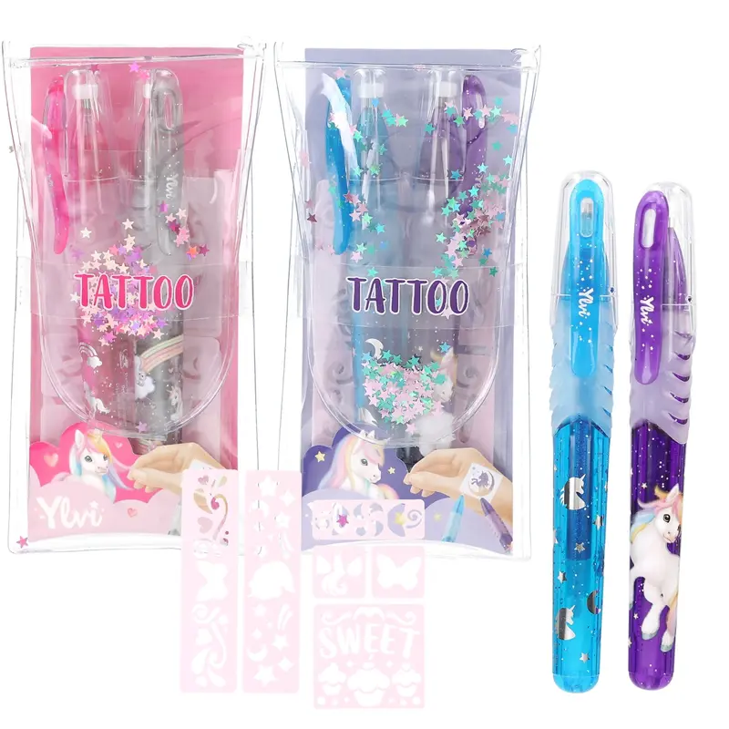 Ylvi Tattoo Glitzer Gelstifte - Magisches Tattoo-Set mit Schablonen
